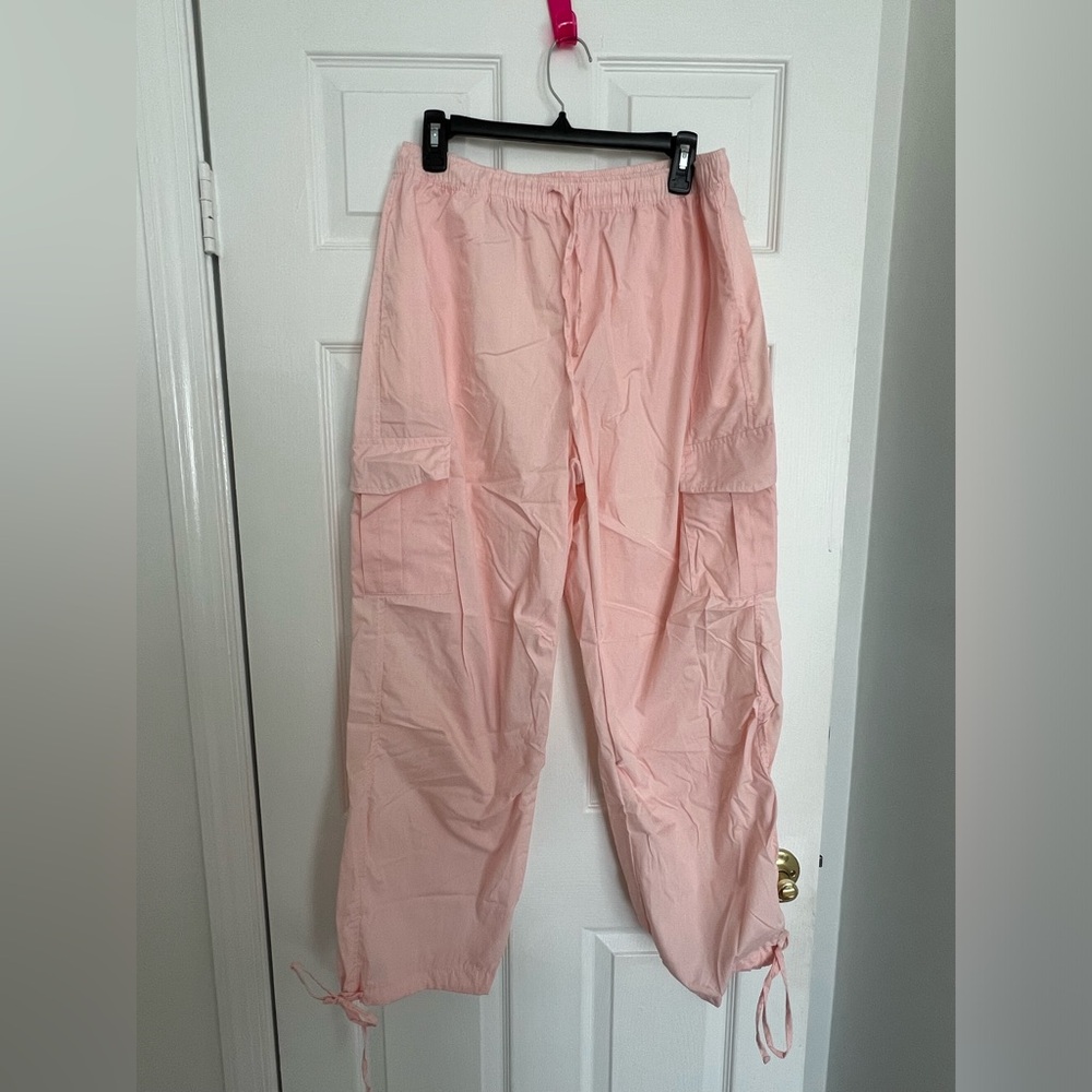 Ankle Tie Baby Pink Cargo Pants Joggers